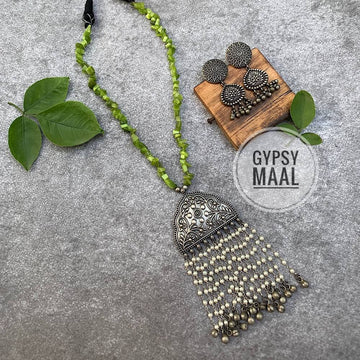 Lime Green & Silver Necklace & Earrings